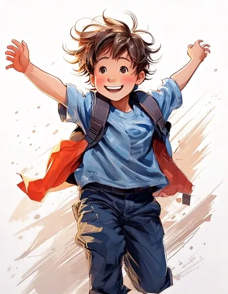 Illustration of a child in joyful motion with arms outstretched